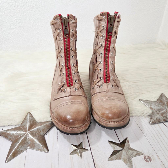 Freebird By Steven Liverpool tan Distressed Leather Combat Boots Women's Sz 9 - Picture 3 of 8